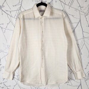 Versace Classic Ivory Cream Embossed Cotton Silk Button Front Shirt